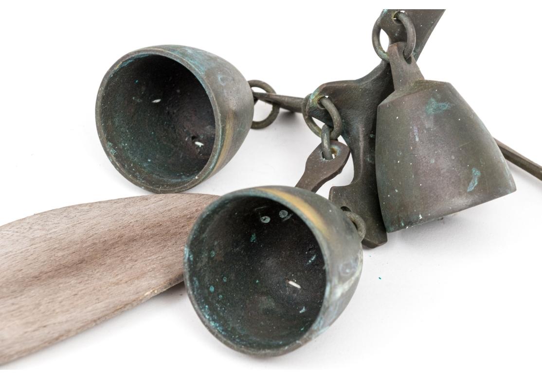 Vintage Richard Fisher Triple Bronze And Wood Wind Chime, Windchime For Sale 6