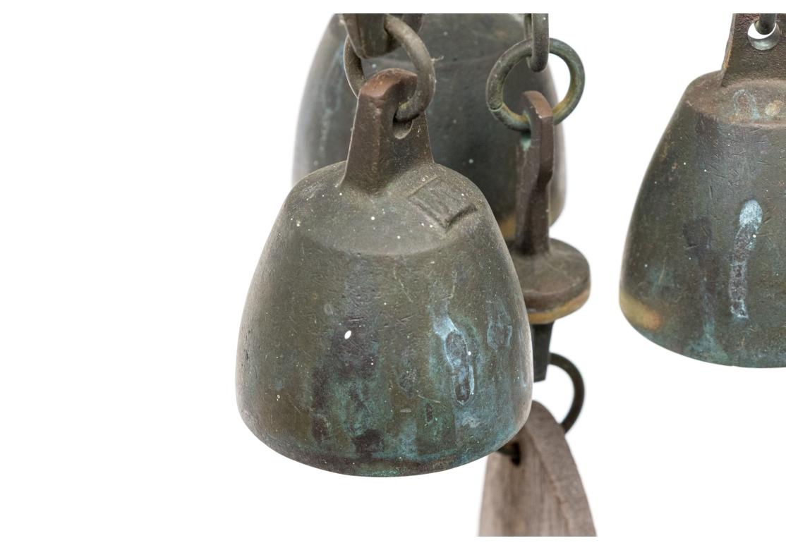 Vintage Richard Fisher Triple Bronze And Wood Wind Chime, Windchime For Sale 8