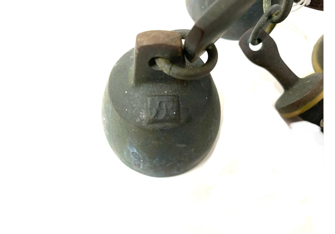 Vintage Richard Fisher Triple Bronze And Wood Wind Chime, Windchime For Sale 9