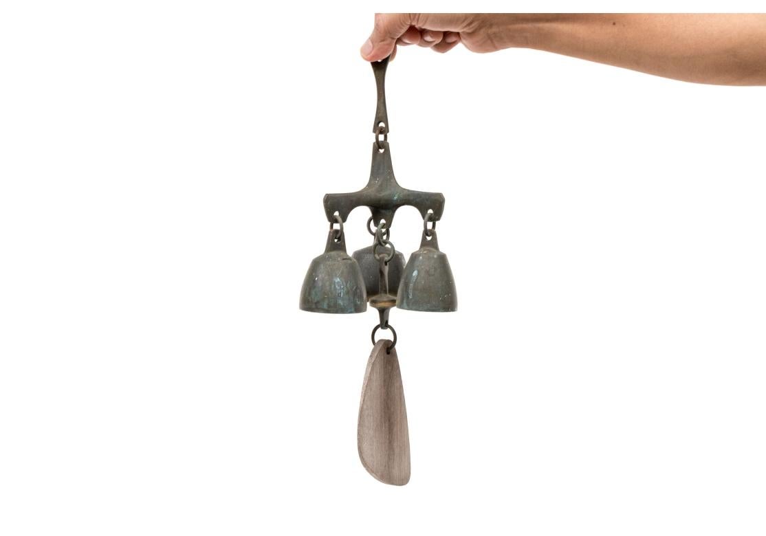 American Vintage Richard Fisher Triple Bronze And Wood Wind Chime, Windchime For Sale