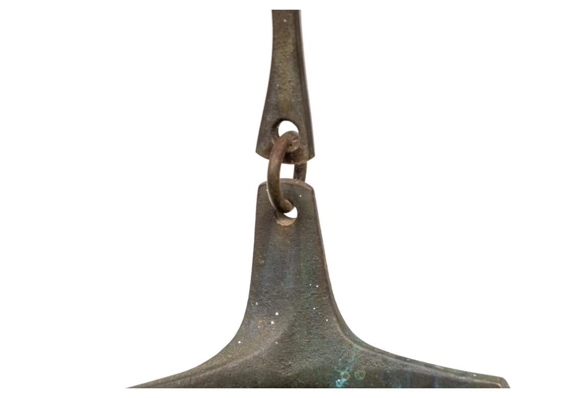 Hand-Crafted Vintage Richard Fisher Triple Bronze And Wood Wind Chime, Windchime For Sale