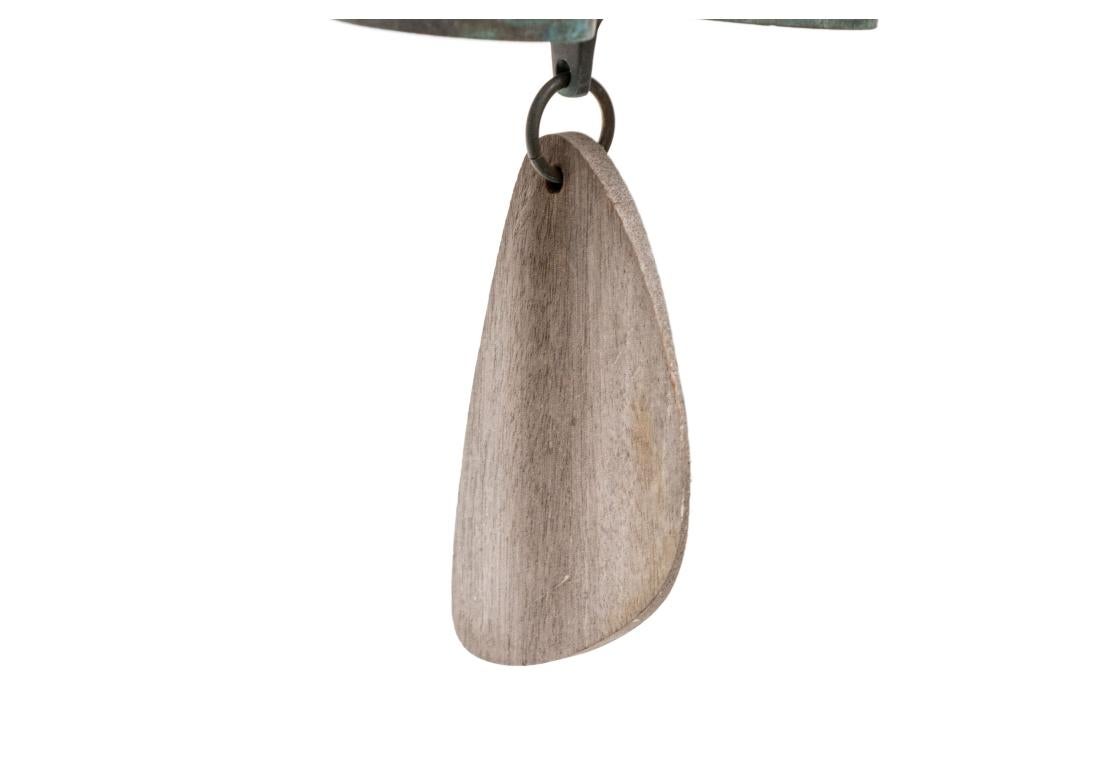 Vintage Richard Fisher Triple Bronze And Wood Wind Chime, Windchime In Fair Condition For Sale In Bridgeport, CT
