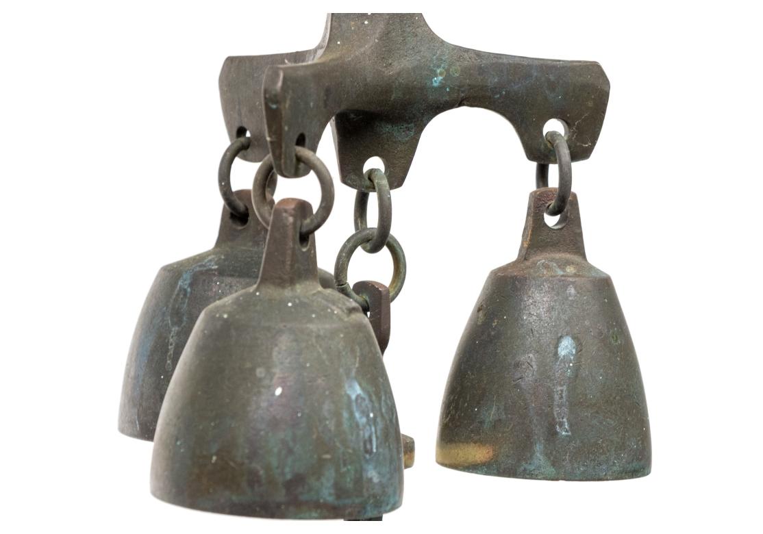 Vintage Richard Fisher Triple Bronze And Wood Wind Chime, Windchime For Sale 1