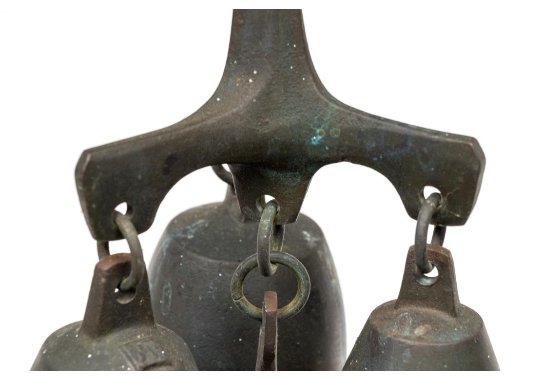 Vintage Richard Fisher Triple Bronze And Wood Wind Chime, Windchime For Sale 2