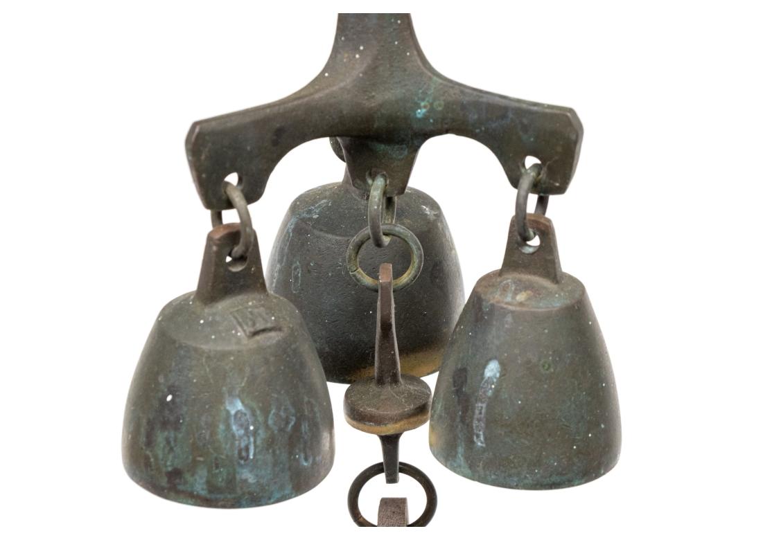 Vintage Richard Fisher Triple Bronze And Wood Wind Chime, Windchime For Sale 3