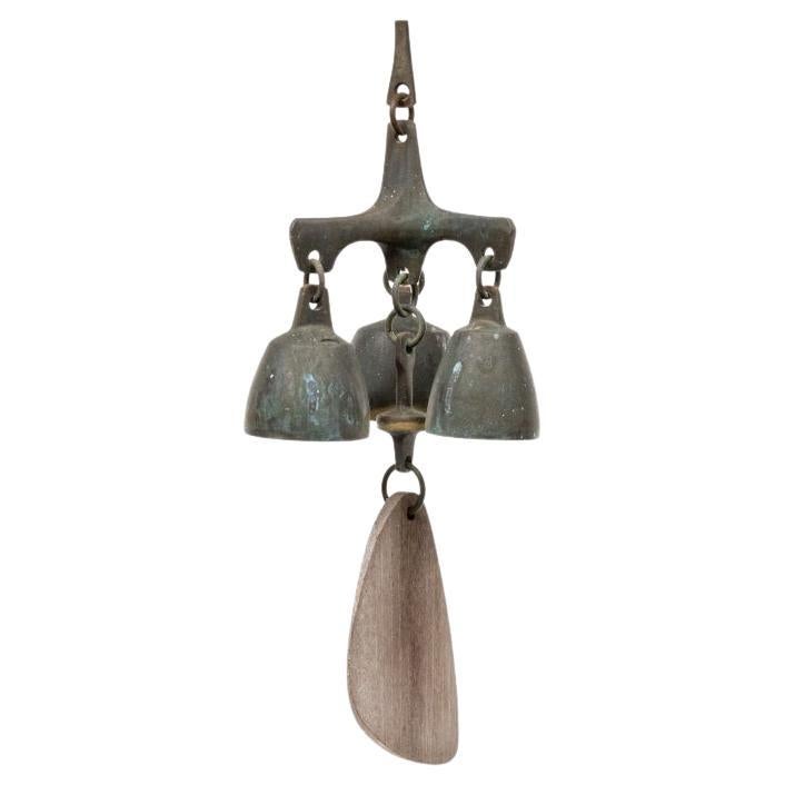 Vintage Richard Fisher Triple Bronze And Wood Wind Chime, Windchime For Sale
