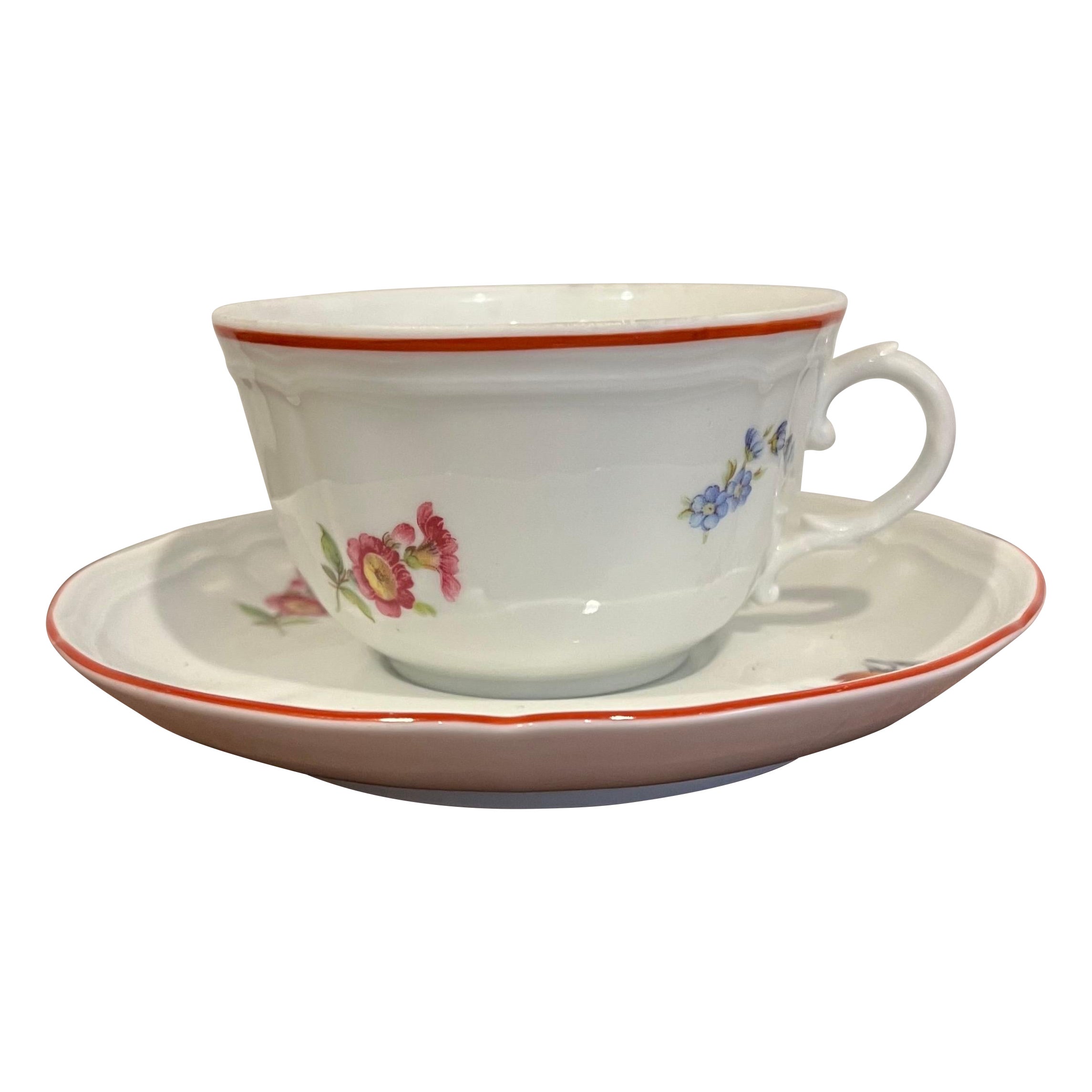 Vintage Richard Ginori Tasse et soucoupe en porcelaine peinte à la main Motif floral Italie