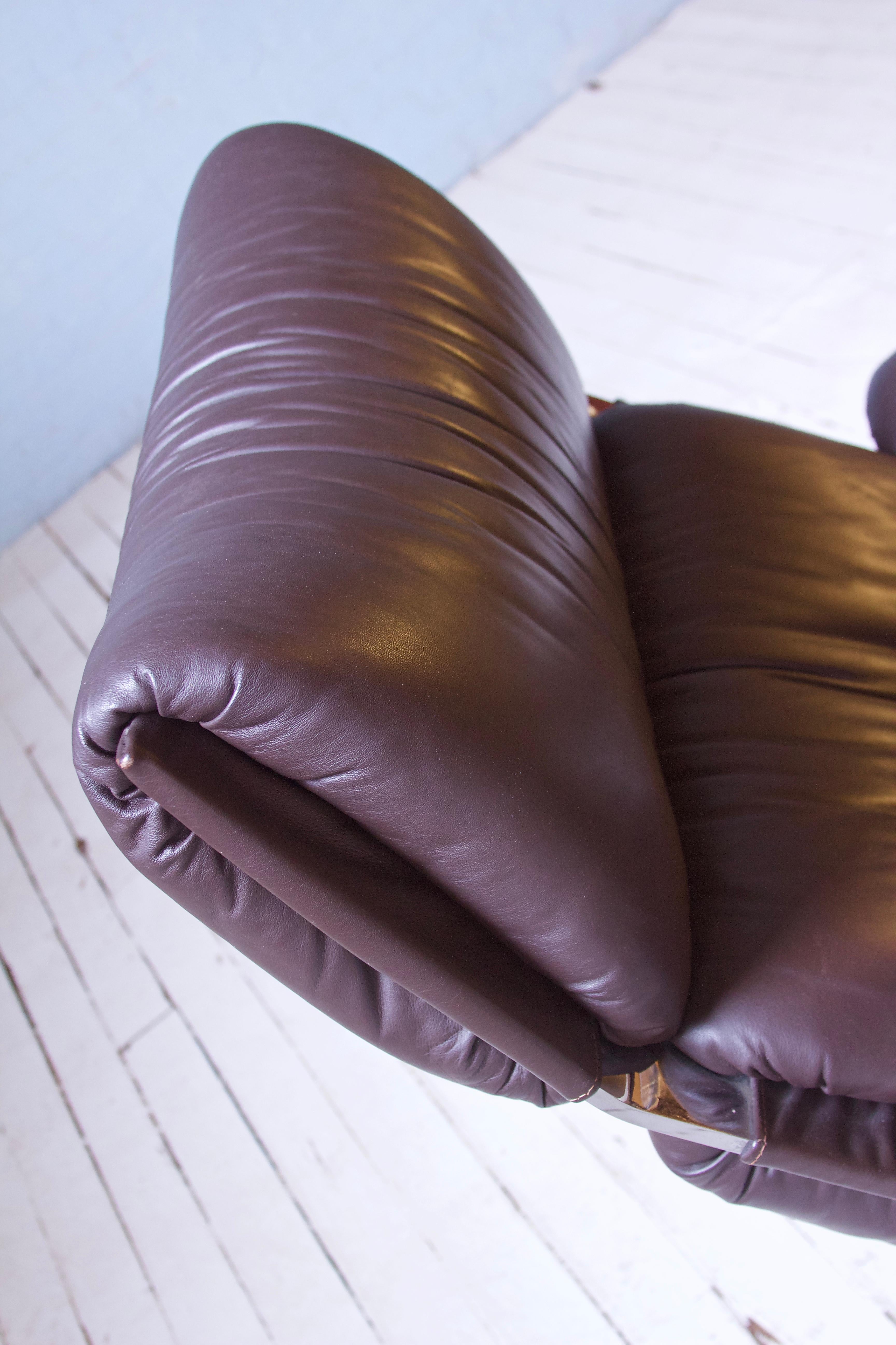 Late 20th Century Vintage Richard Hersberger Leather & Chromium Lounge Chair & Footstool, 1970s