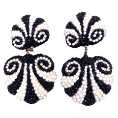 Vintage Richard Kerr Black/White Striped Beaded Drop Earring