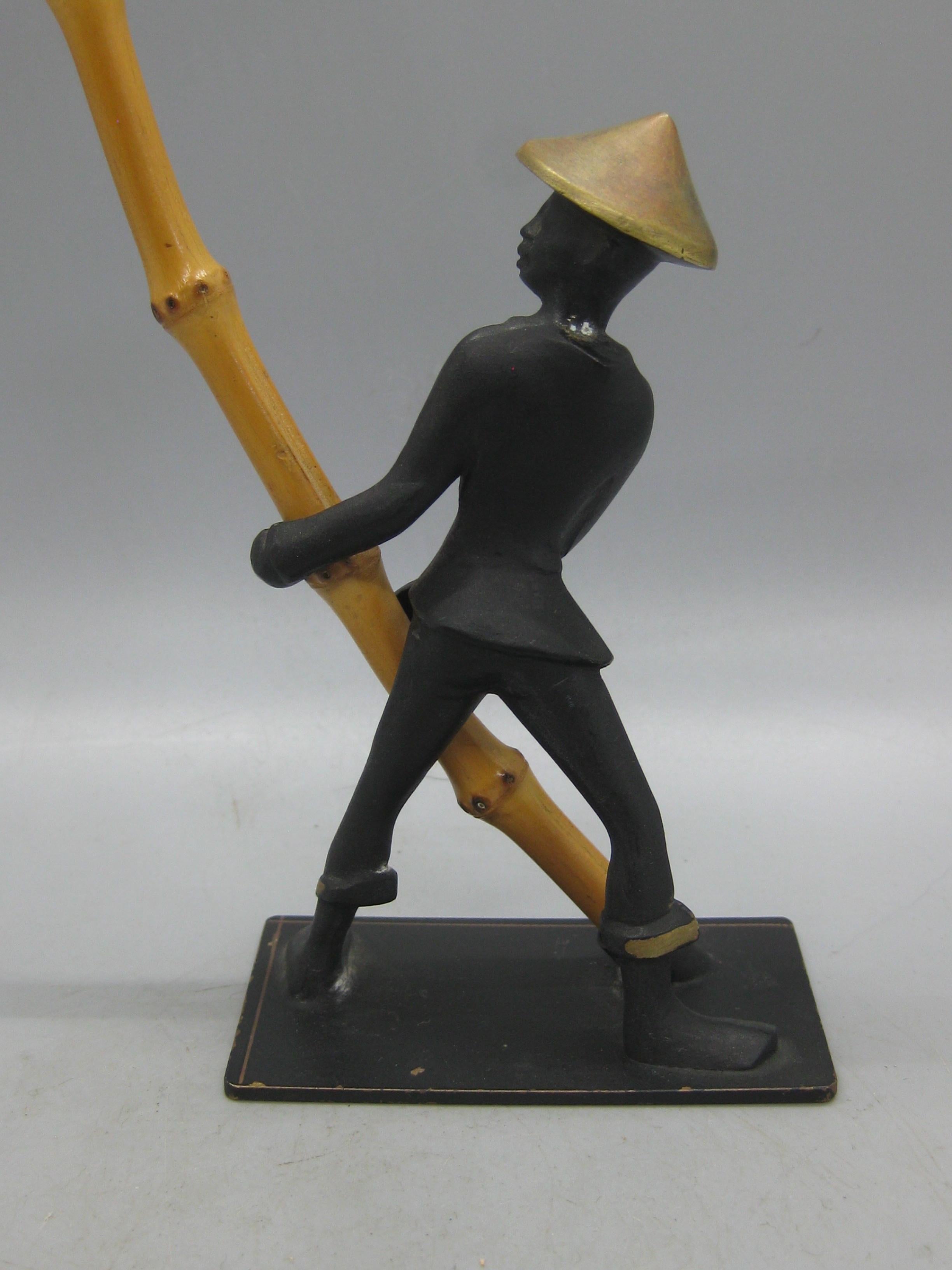 Vintage Richard Rohac Austriaco Vienna Bronze Uomo Asiatico con Figura di Bambù Statua in vendita 5