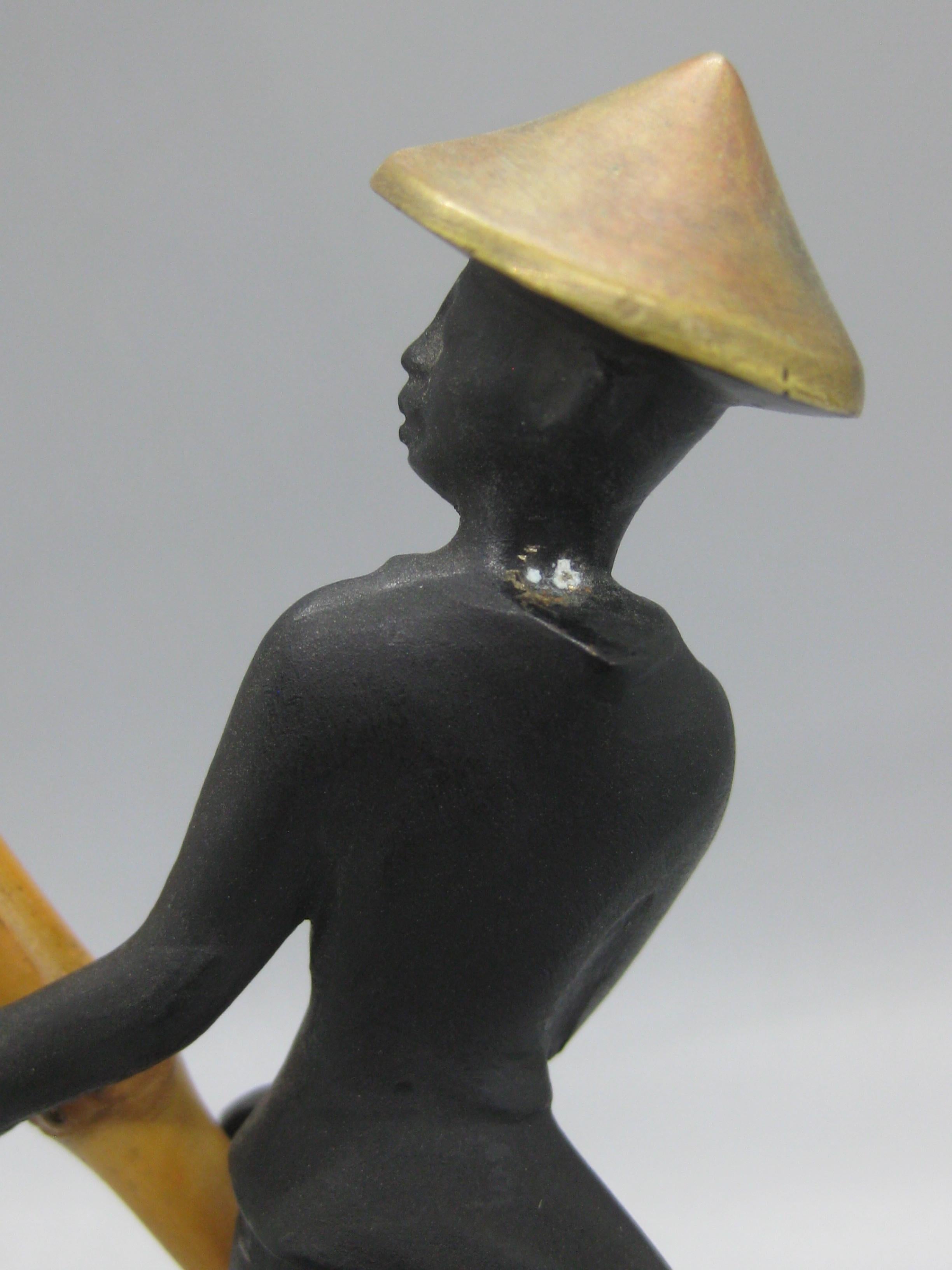 Vintage Richard Rohac Austriaco Vienna Bronze Uomo Asiatico con Figura di Bambù Statua in vendita 6