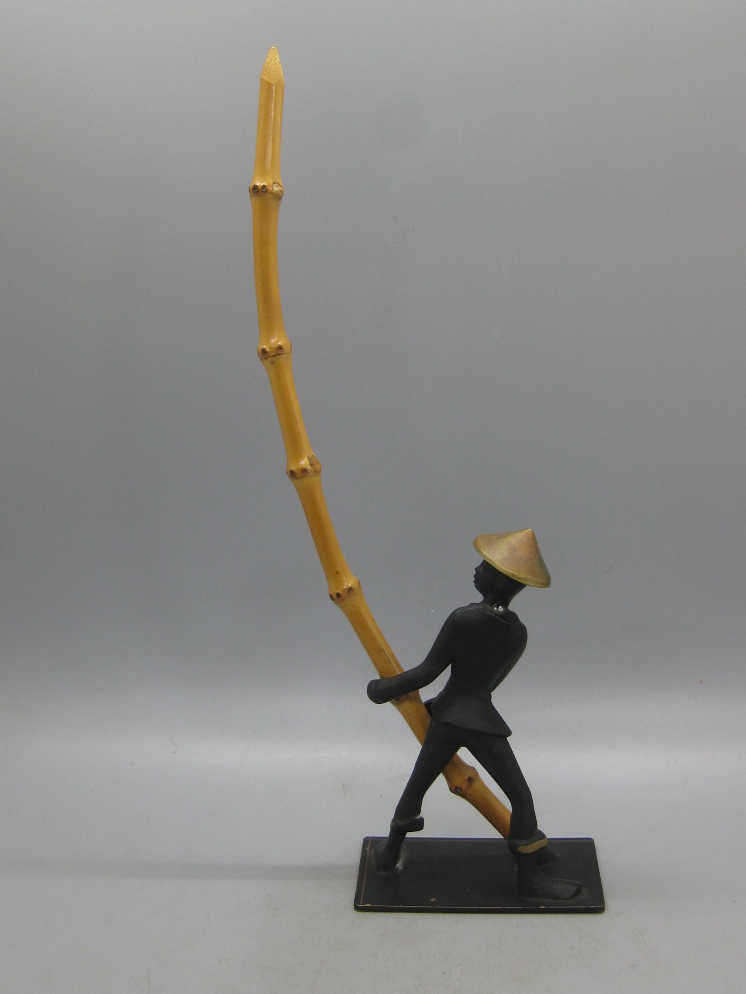 Vintage Richard Rohac Austriaco Vienna Bronze Uomo Asiatico con Figura di Bambù Statua in vendita 9