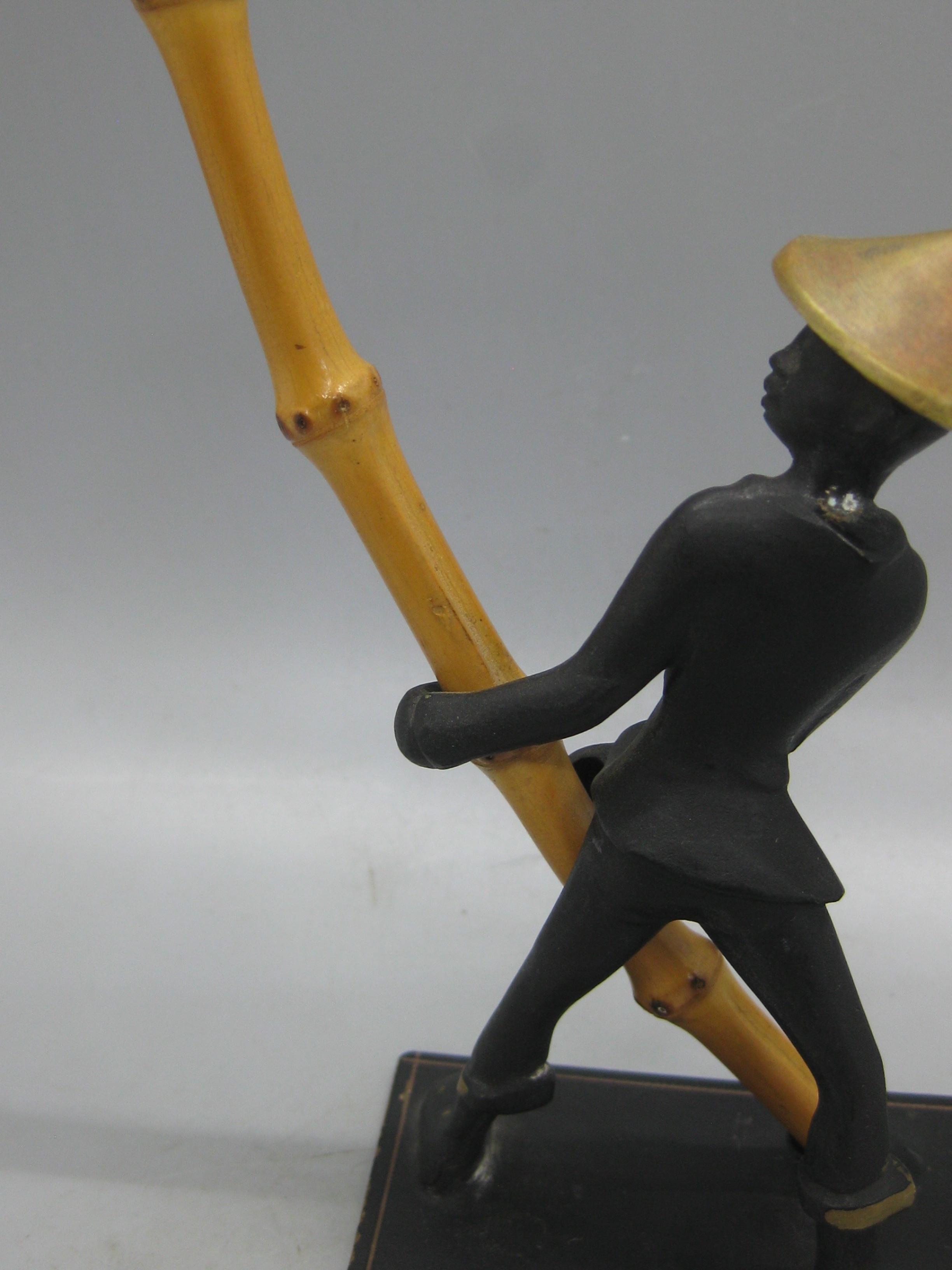 Vintage Richard Rohac Austriaco Vienna Bronze Uomo Asiatico con Figura di Bambù Statua in vendita 11