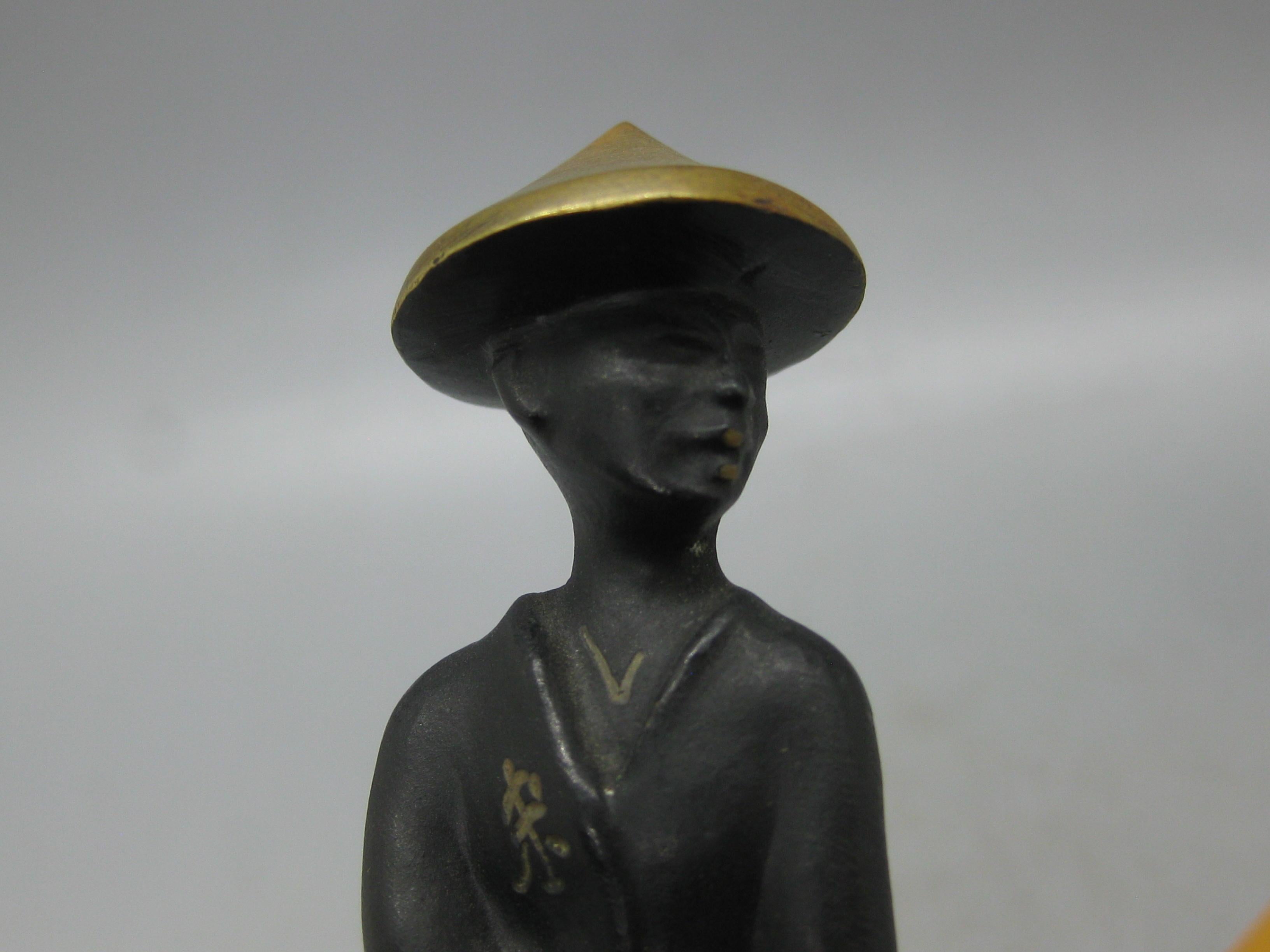 Vintage Richard Rohac Austriaco Vienna Bronze Uomo Asiatico con Figura di Bambù Statua in vendita 13