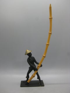 Vintage Richard Rohac Austrian Vienna Bronze Asian Man w/Bamboo Figure Statue