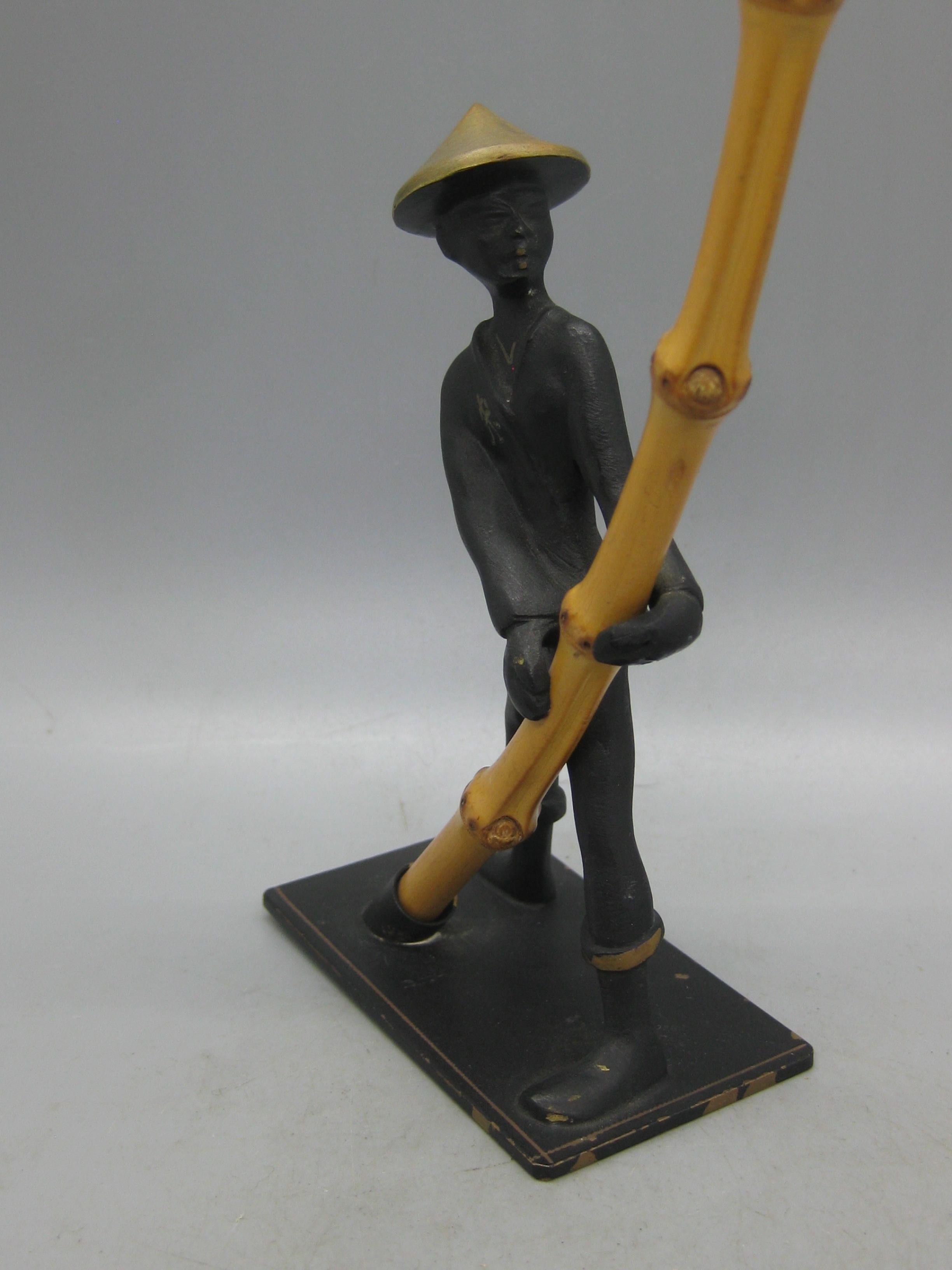 Vintage Richard Rohac Austriaco Vienna Bronze Uomo Asiatico con Figura di Bambù Statua in vendita 3