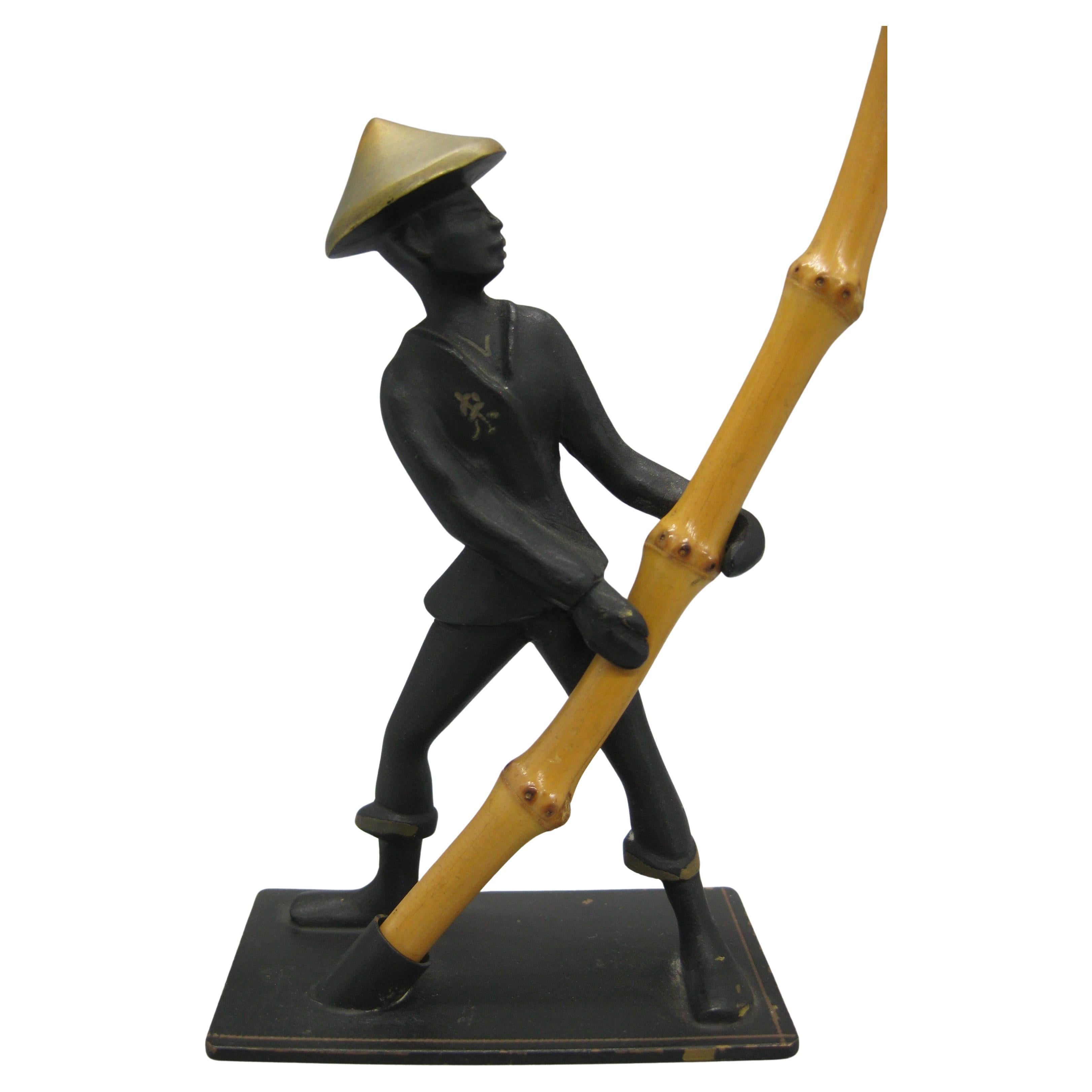 Vintage Richard Rohac Austrian Vienna Bronze Asian Man w/Bamboo Figure Statue