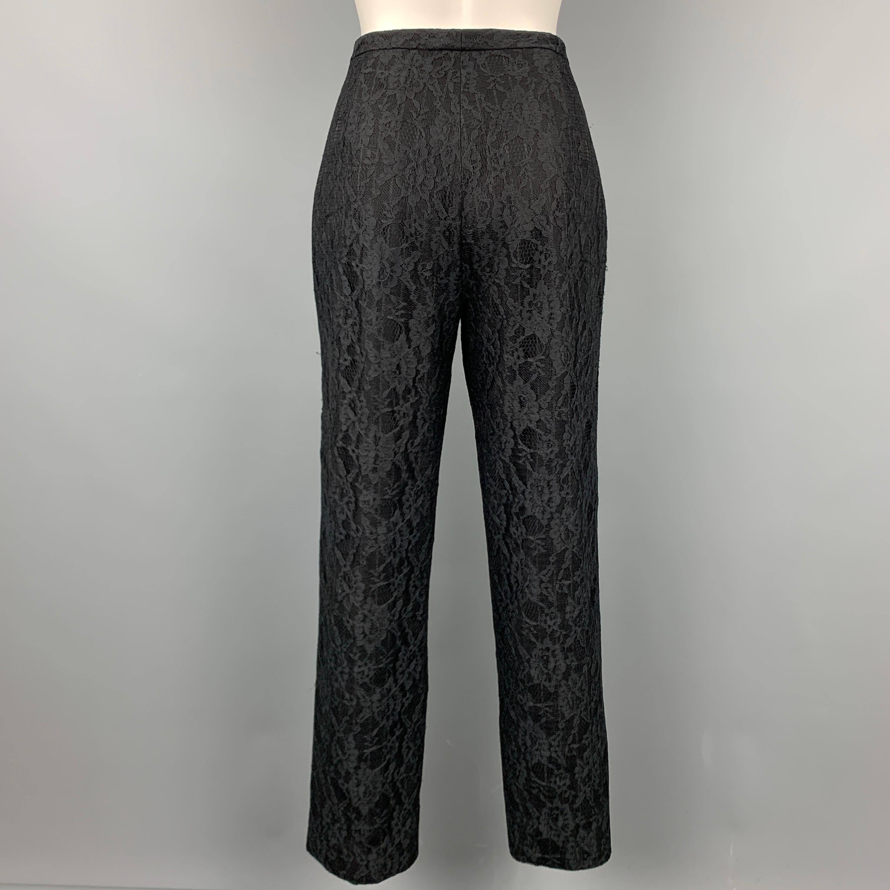 Vintage RICHARD TYLER Size 10 Black Lace Wool Blend Evening Dress Pants In Good Condition In San Francisco, CA