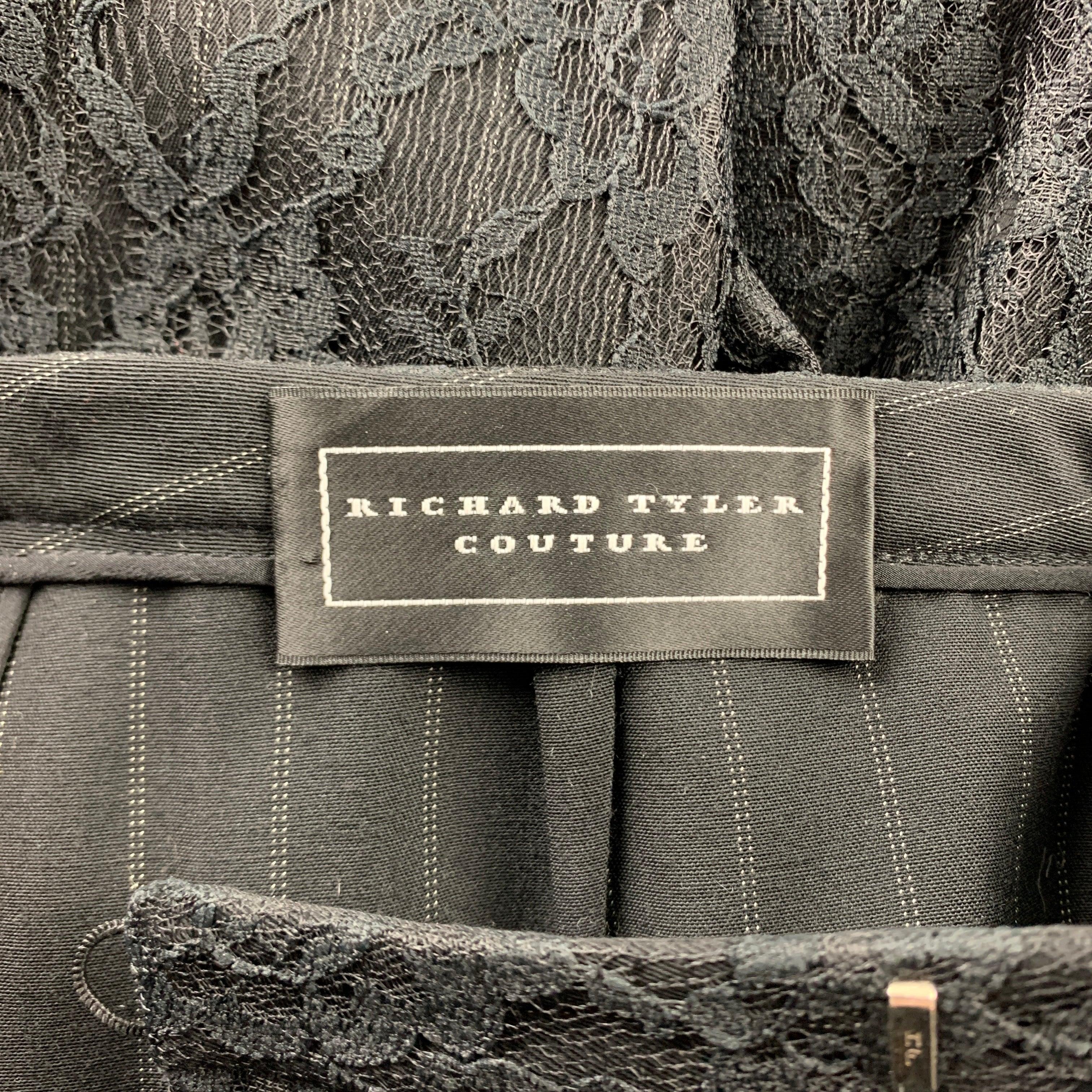 RICHARD TYLER Taille 10 Robe de soirée en laine mélangée dentelle noire en vente 1