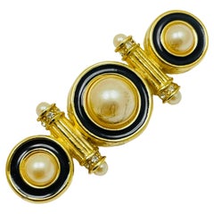 Vintage RICHELIEU gold pearl enamel designer brooch