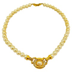 Vintage RICHELIEU gold pearl rhinestone beaded designer runway necklace