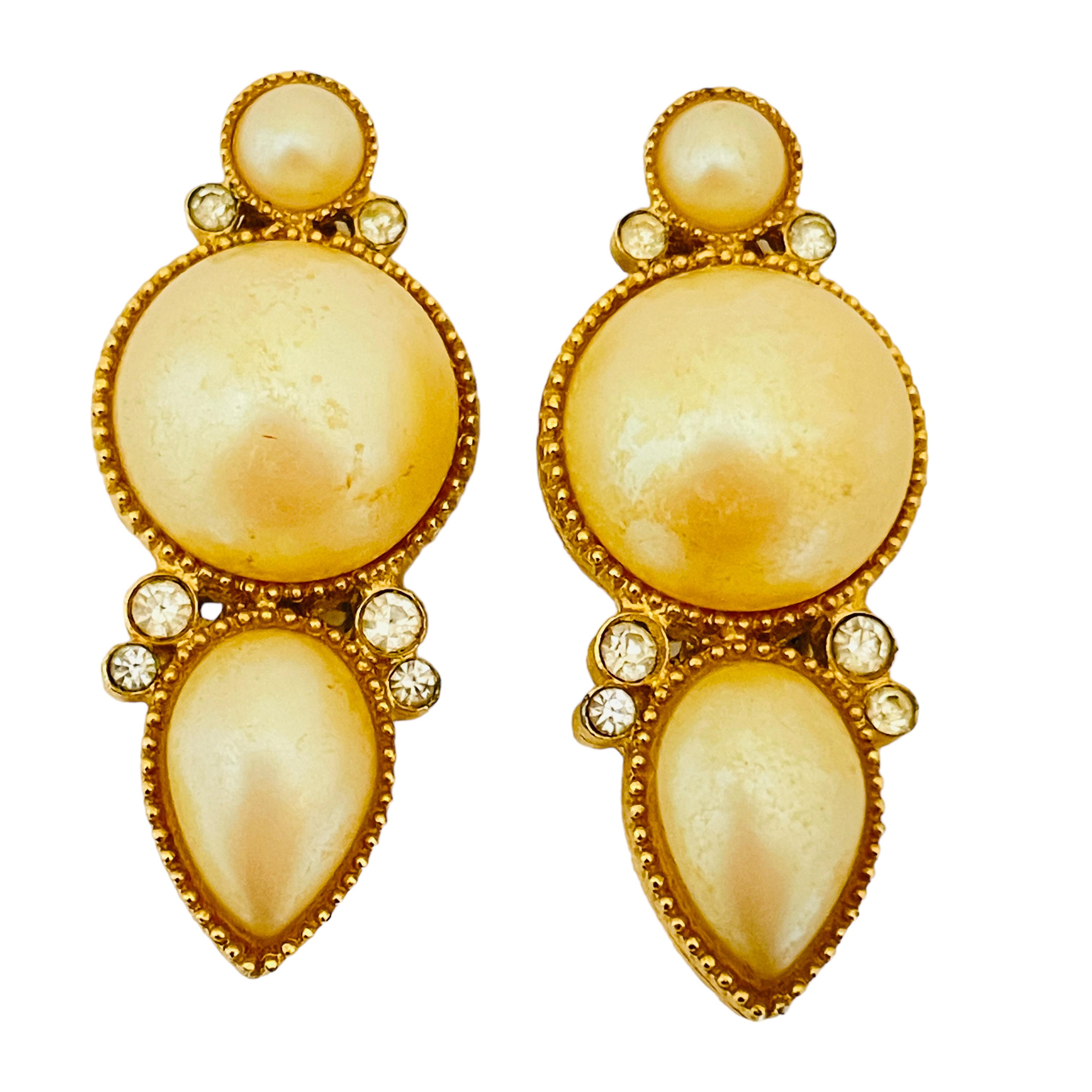 Women's or Men's Vintage RICHELIEU gold rhinestone clip on 80’s earrings   For Sale