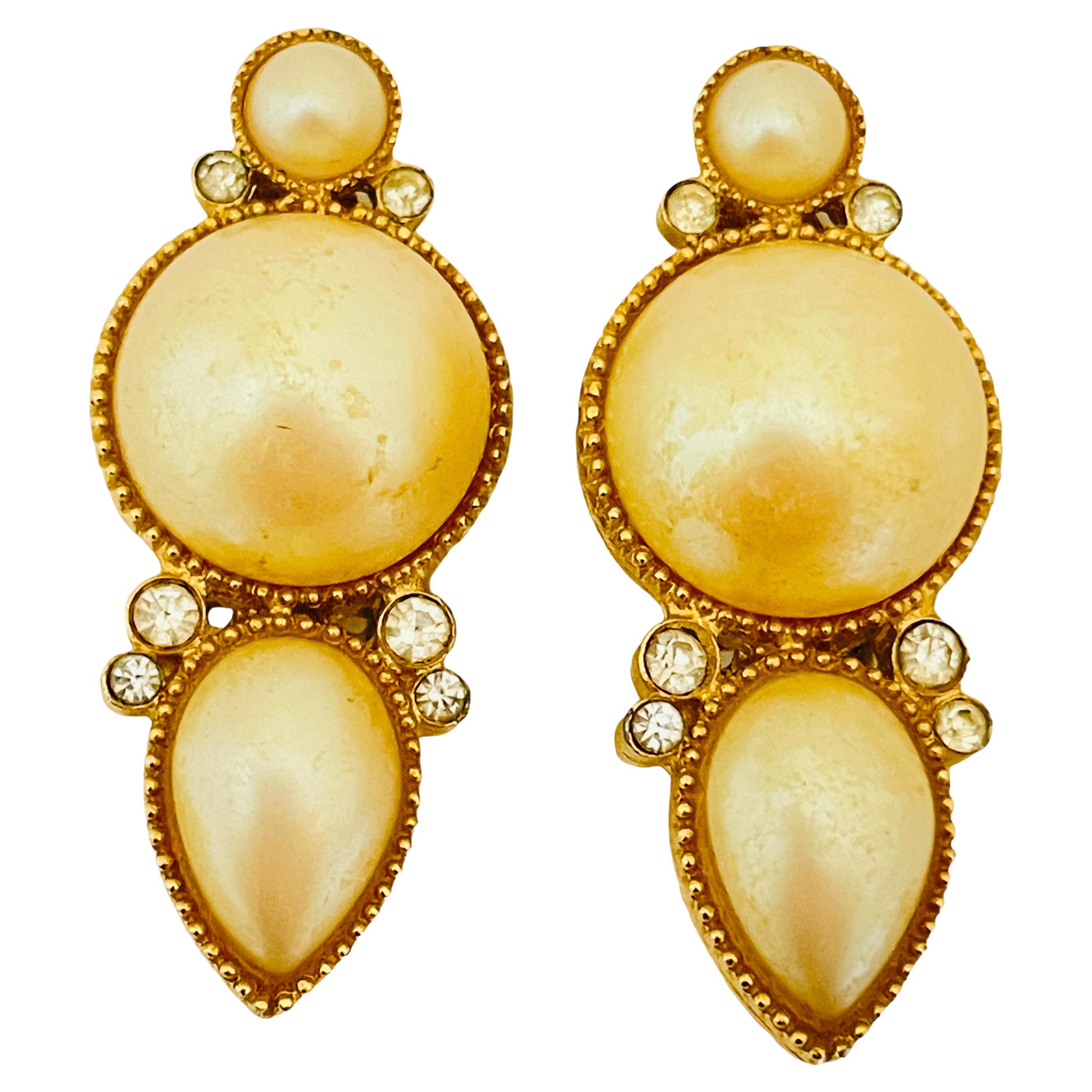 Vintage RICHELIEU gold rhinestone clip on 80’s earrings   For Sale