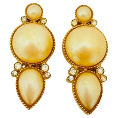 Vintage RICHELIEU gold rhinestone clip on 80’s earrings  