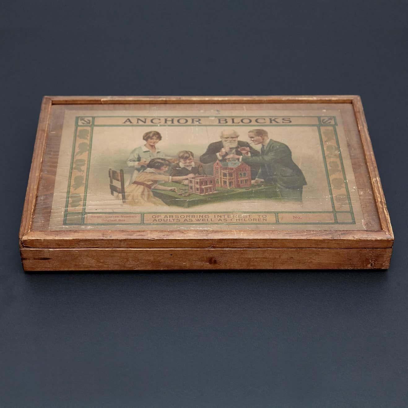 Discover a piece of history with this vintage Richters German anchor blocks building toy, also known as Der Geschickte Baumeister. Made in Rudolstadt, Germany, circa 1900, this set comes in its original wooden box with printed paper labels and