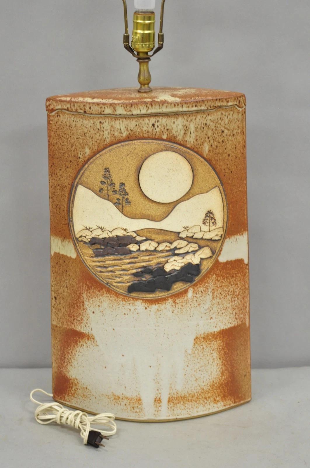 Vintage Rick Schlag Studio Orange Terracotta Pottery Southwestern Table Lamp For Sale 4