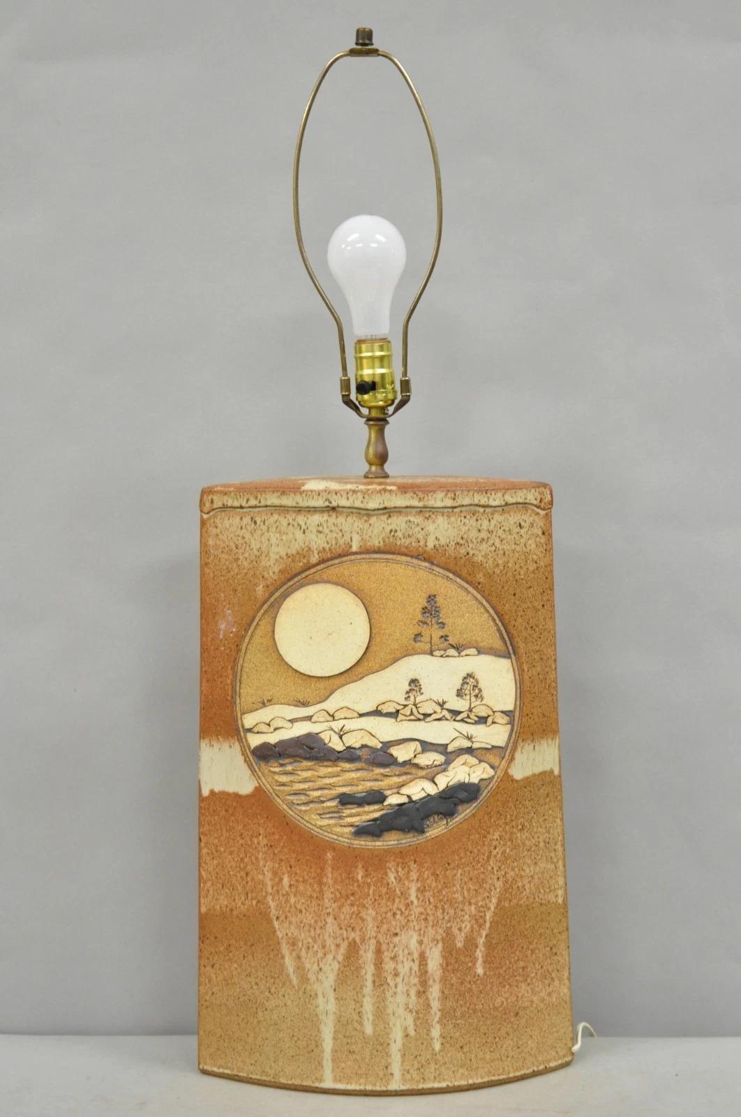 Vintage Rick Schlag Studio Orange Terracotta Pottery Southwestern Table Lamp For Sale 6