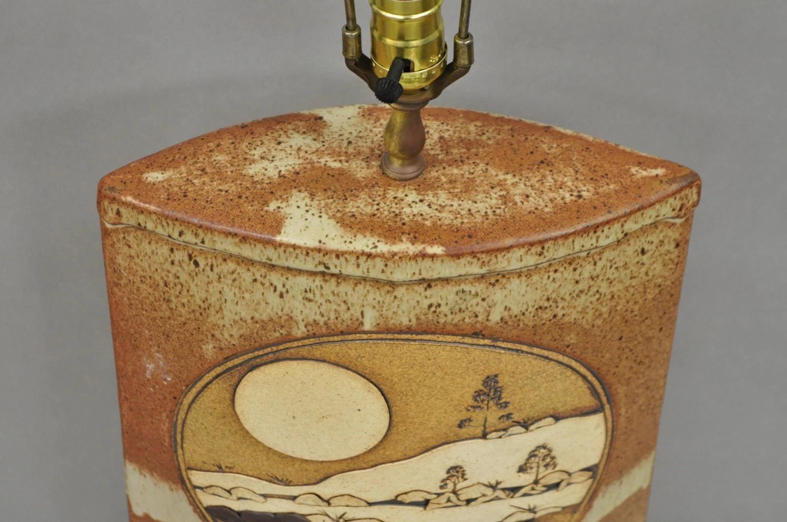 Vintage Rick Schlag Studio Orange Terracotta Pottery Southwestern Table Lamp For Sale 1