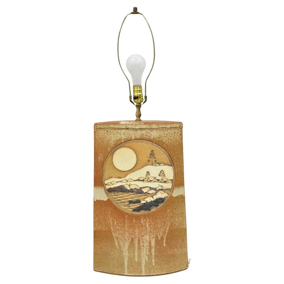 Vintage Rick Schlag Studio Orange Terracotta Pottery Southwestern Table Lamp For Sale