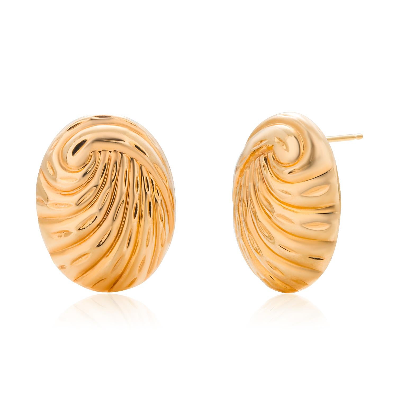 Vintage Ridged Very Thin Foil 14 Karat Yellow Gold  0.60 Inch Long Earrings For Sale 2