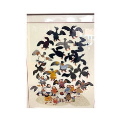 Vintage Rie Muñoz "Guillemot Legend" Stampa d'arte con cornice - 1988 Alaskan Folk Art.