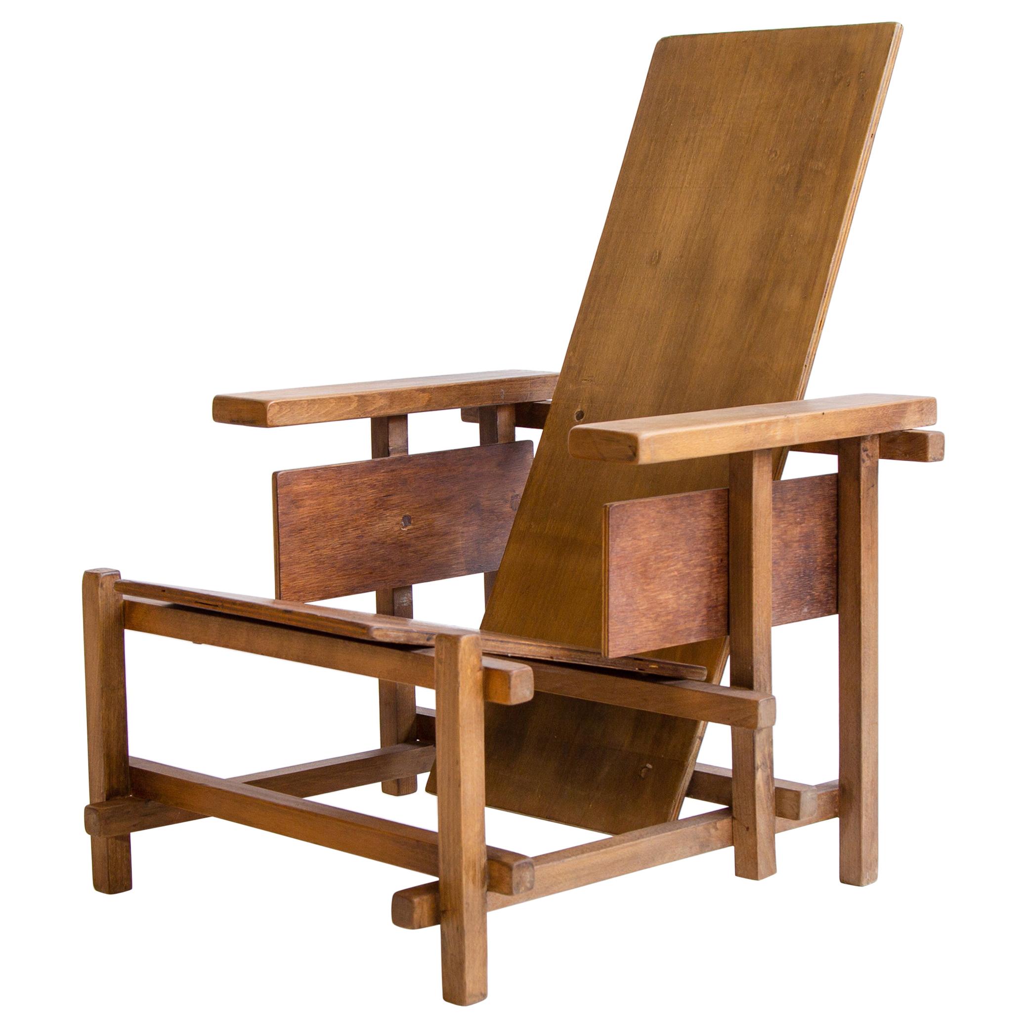 Vintage Rietveld Prototype Wood Chair, Circa 1960, Netherlands