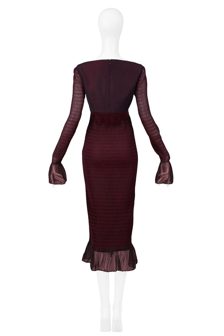 Vintage Rifat Ozbek Burgundy Midi Dress with Built-In Ruffle Bra For ...