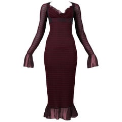 Vintage Rifat Ozbek Burgundy Midi Dress with Built-In Ruffle Bra