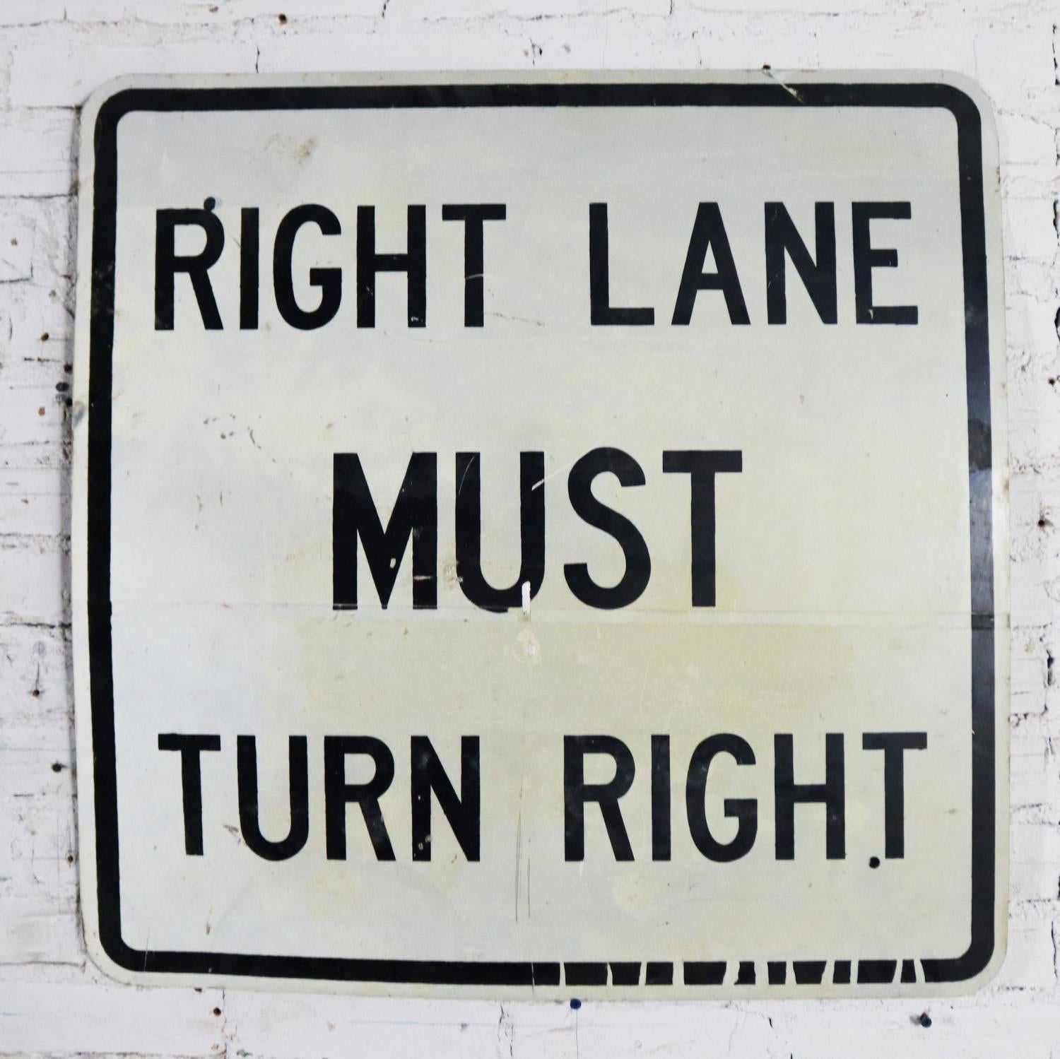 20th Century Vintage Right Lane Must Turn Right Large Steel Traffic Sign For Sale