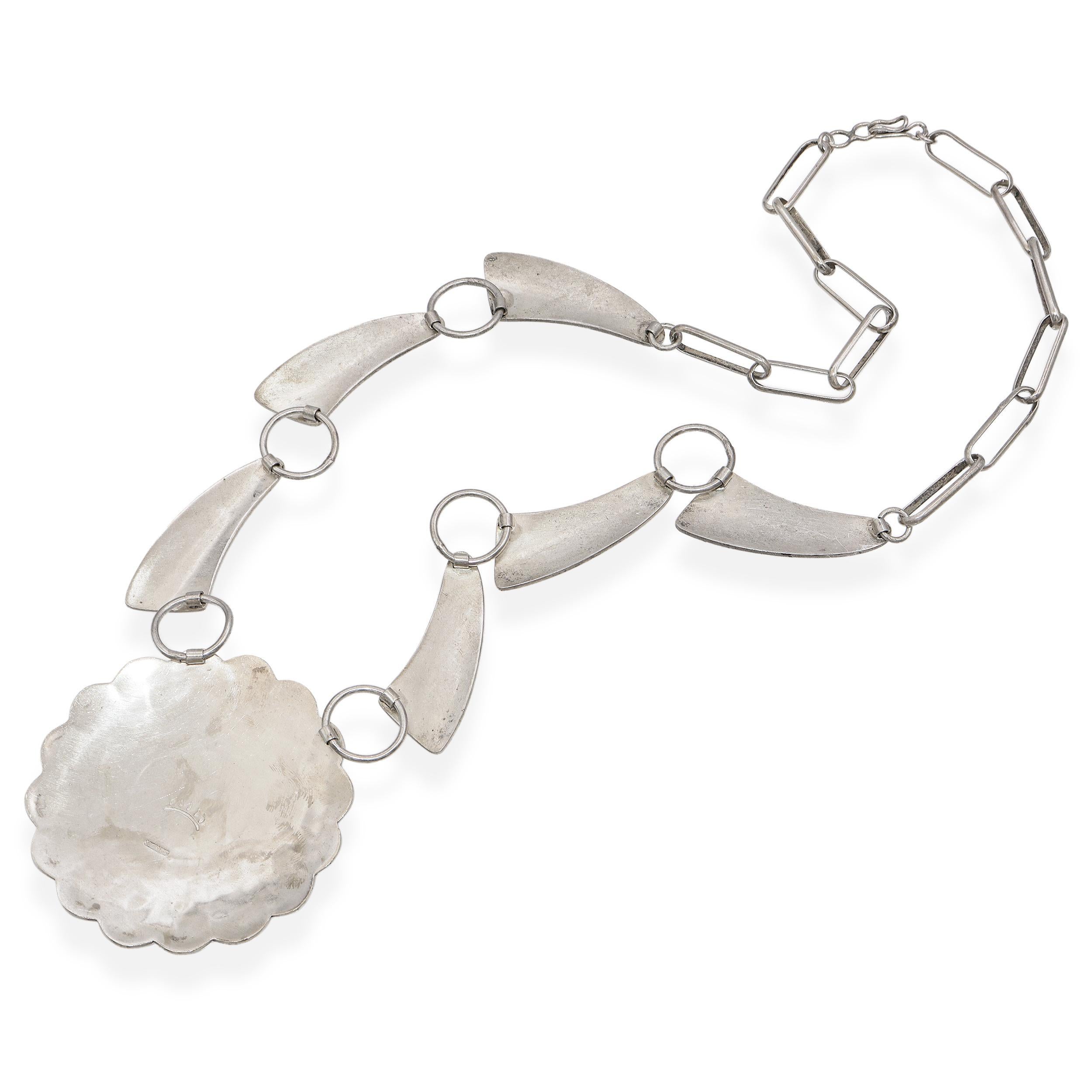 Donna Collana d'epoca Riley Polequaptewa in argento Hopi con volto solare in vendita