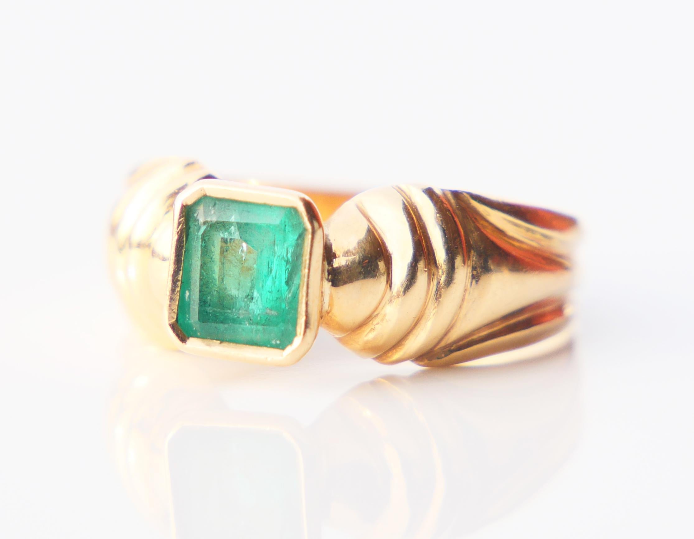 Vintage Ring 0.85ct Smaragd massiv 18K Gelbgold Ø US7 / 3.7gr im Angebot 5