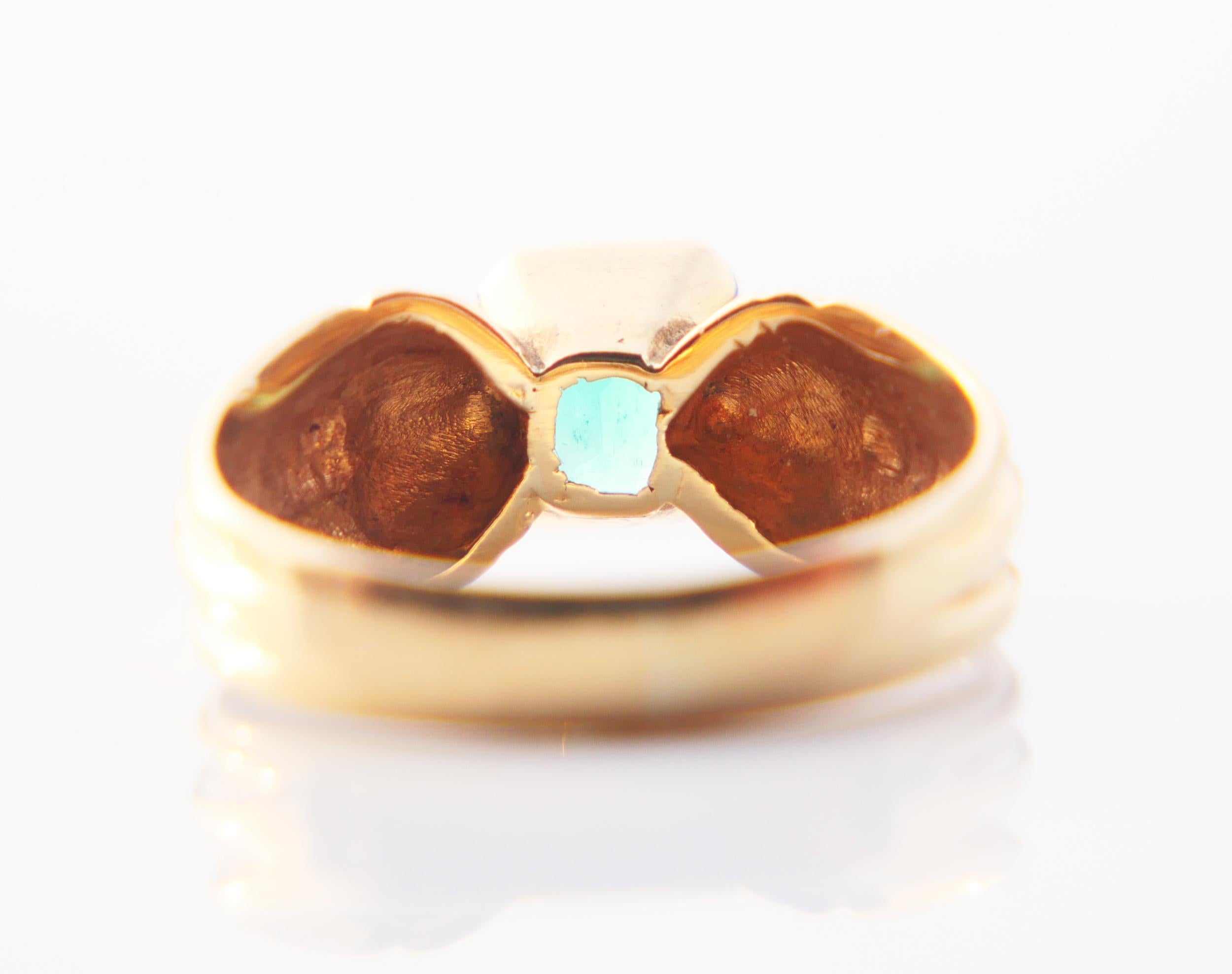 Vintage Ring 0.85ct Smaragd massiv 18K Gelbgold Ø US7 / 3.7gr im Angebot 6