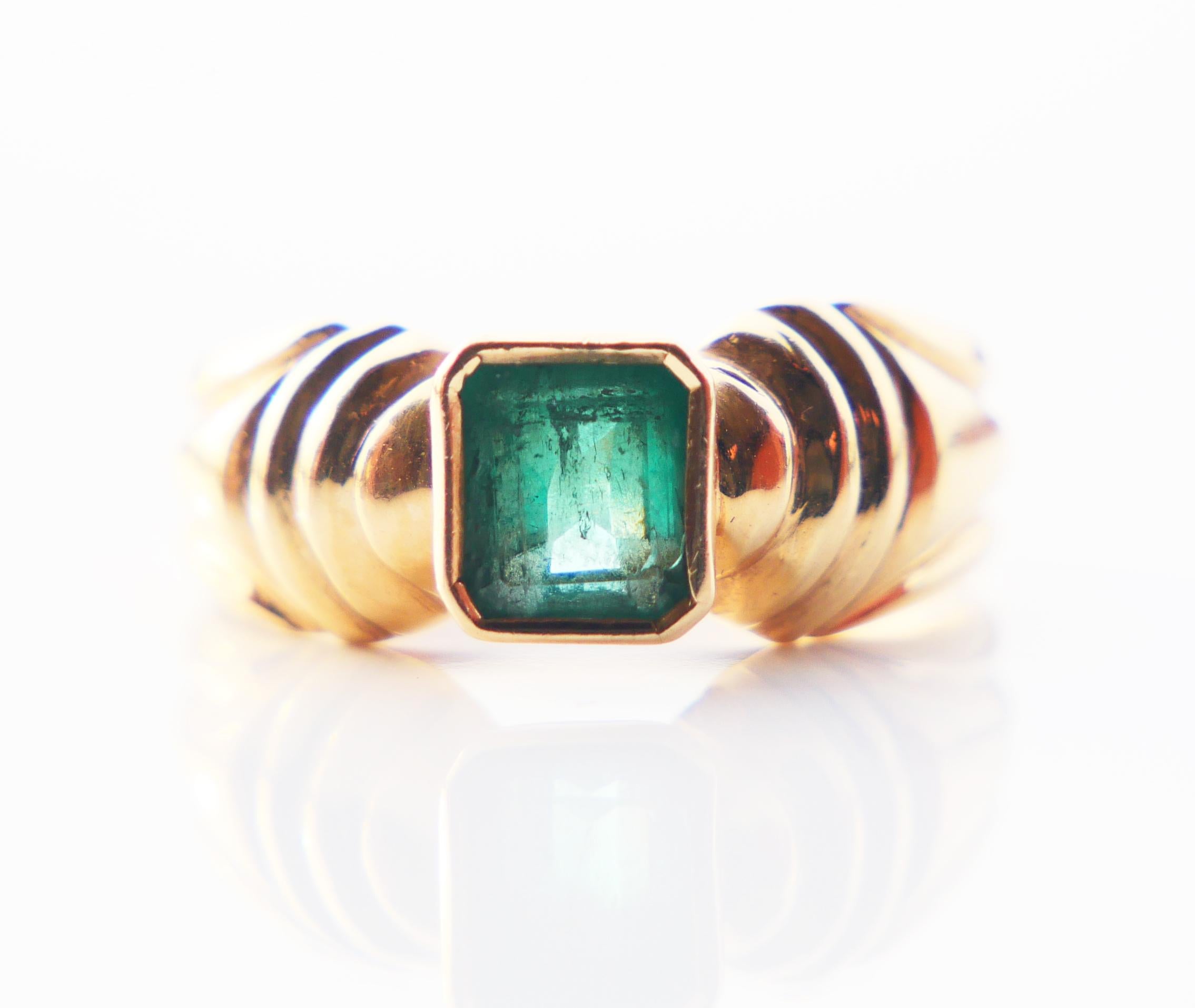 Vintage Ring 0.85ct Smaragd massiv 18K Gelbgold Ø US7 / 3.7gr im Angebot 7