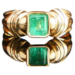 Vintage Ring 0.85ct Smaragd massiv 18K Gelbgold Ø US7 / 3.7gr