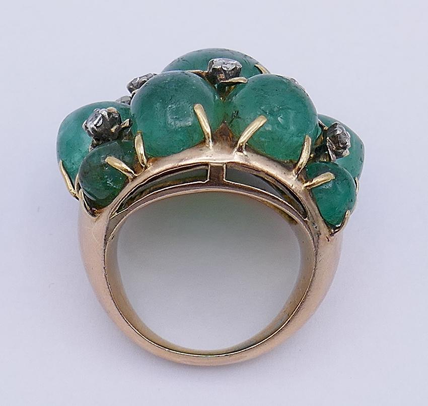 Mixed Cut Vintage Ring 14k Gold Emerald Cocktail Estate Jewelry For Sale