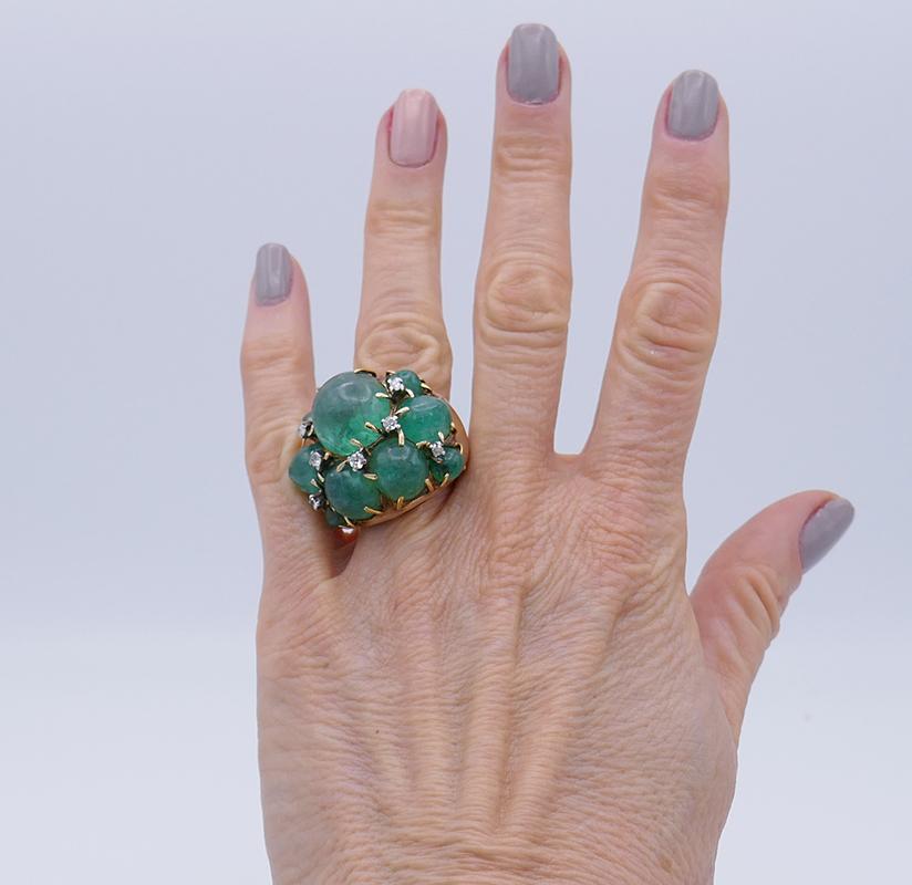 Vintage Ring 14k Gold Emerald Cocktail Estate Jewelry In Good Condition For Sale In Beverly Hills, CA