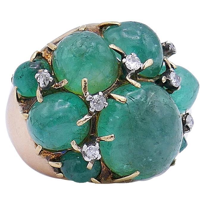 Vintage Ring 14k Gold Emerald Cocktail Estate Jewelry For Sale