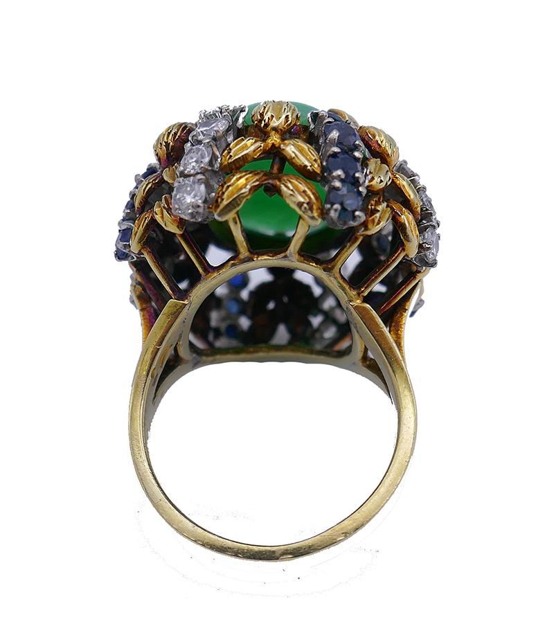 Women's Vintage Ring 14k Gold Jade Diamond Sapphire Estate Jewelry
