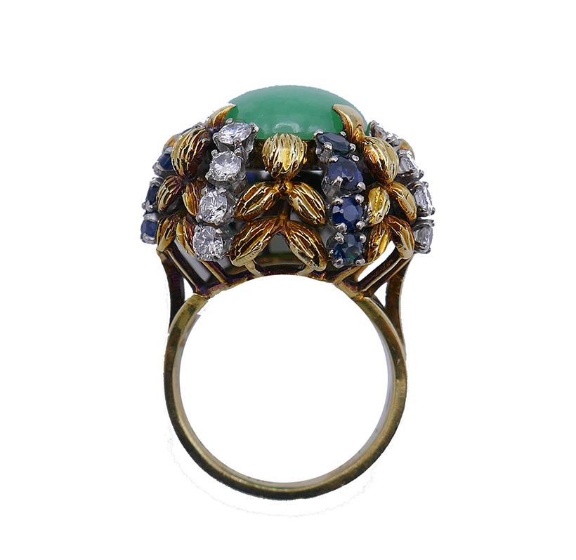 Vintage Ring 14k Gold Jade Diamond Sapphire Estate Jewelry 1