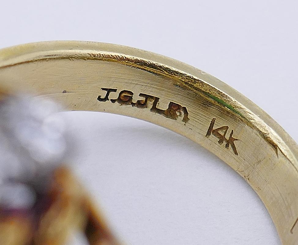 Vintage Ring 14k Gold Jade Diamond Sapphire Estate Jewelry 2